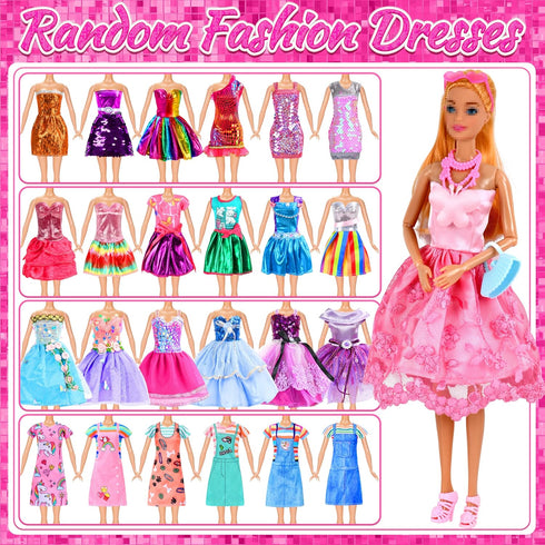 91 Pack Doll Clothes and Accessories - 5 Wedding Gowns, 5 Fashion Dresses, 20 Shoes for 11-12 Inch Dolls