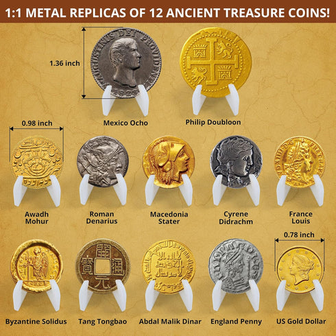 16+ 6+ PIBEX Pirate Treasure Coins Dig Kit Dig & Collect Ancient Metal Coin Replicas, Fools Gold & Pirate Charms STEM