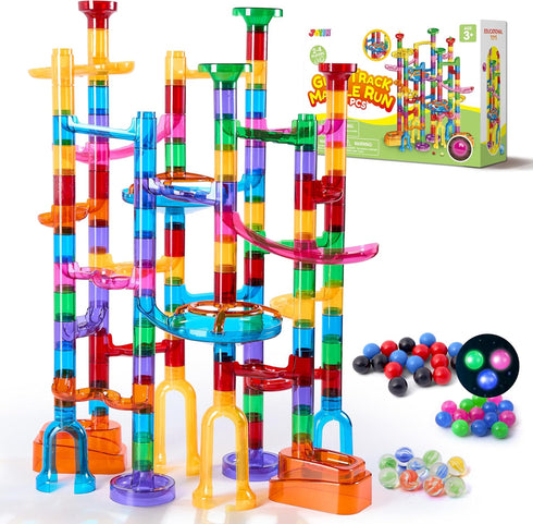 JOYIN 137Pcs Glowing Marble Run - Construction Building Blocks Toys with 15