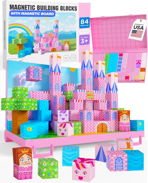 Magnetic Building Blocks for Kids with Magnetic Storage Board Princess Castle Magnet