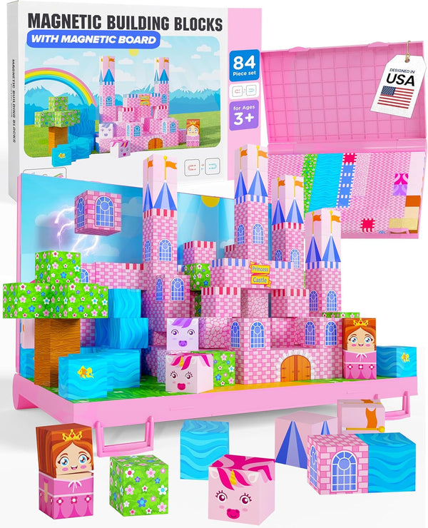 Magnetic Building Blocks for Kids with Magnetic Storage Board Princess Castle Magnet