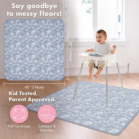 45" 45 BapronBaby Savanna Blue Splash Mat - Waterproof Catch-All for Under High Chairs, Floors, Tables, Playtime