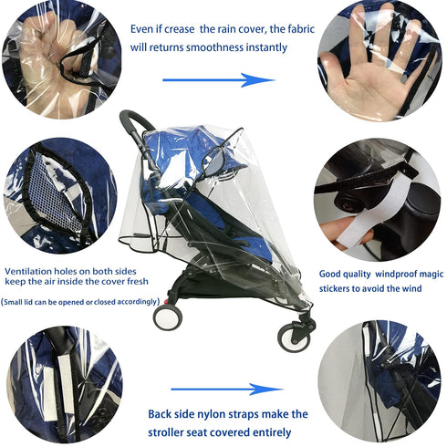 Stroller Rain Cover Universal Stroller Cover for Toddler Umbrella Stroller,Compact Travel Stroller,LLUFO Waterproof Snow Wind Weather Shield,Food Grade EVA No Odor