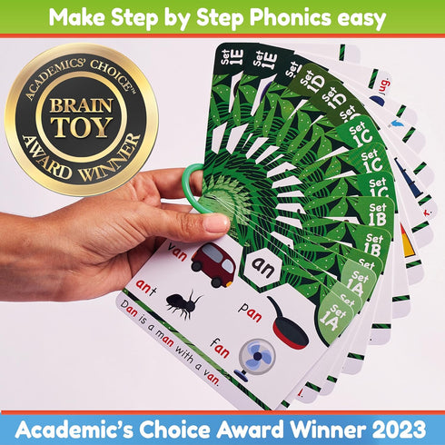 Phonics Flash Cards - Learn to Read in 20 Stages - Digraphs CVC Blends Long Vowel Sounds for Kids Ages 4-8 Educational