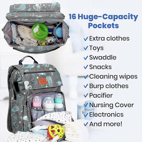 Backpack Backpack PILLANI Baby Diaper Bag - Diaper Bag w/Large Capacity - Baby Shower Gifts - Waterproof Travel Diaper
