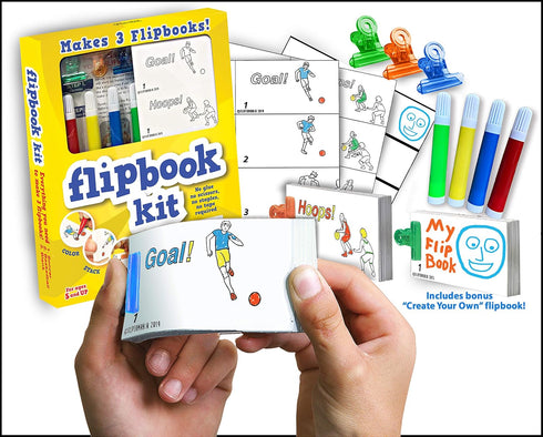 Fliptomania Make Your Own Flipbook: Basketball & Soccer - Stop Motion Animation Kit for Kids 6-12