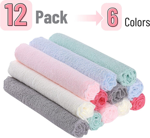 10"x10", 12 Pack, Slick Baby Washcloths - Soft, Colorful Wash Clothes for Newborns & Infants