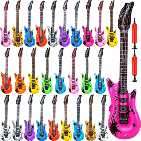 28 Pack Inflatable Guitar - Bulk Inflatable Fake Party Guitar Prop for 80s 90s Themed Birthday Party Favor