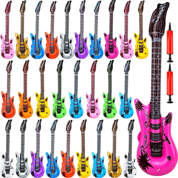 28 Pack Inflatable Guitar - Bulk Inflatable Fake Party Guitar Prop for 80s 90s Themed Birthday Party Favor