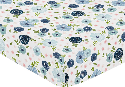 Sweet Jojo Designs Fitted Baby Jersey Crib Sheets (Pink/Blue Boho Floral) for Girls, Infant Nursery, Toddler Room