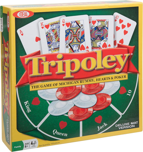 Tripoley Deluxe Board Game - Family Favorite Game Combining Michigan Rummy, Hearts & Poker, Ages 8+