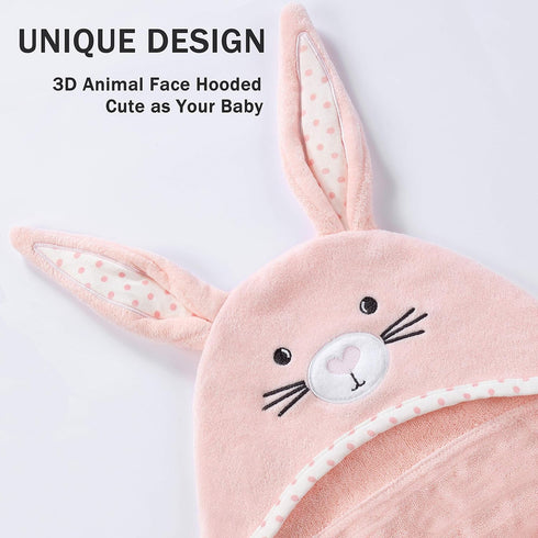 Baby Hooded Towel with Unique Animal Design, Ultra Soft Thick Cotton Bath Towel for Newborn (Bunny)