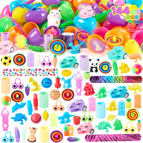 JOYIN 144 PCS Prefilled Easter Eggs with Assorted Toys for Easter Egg