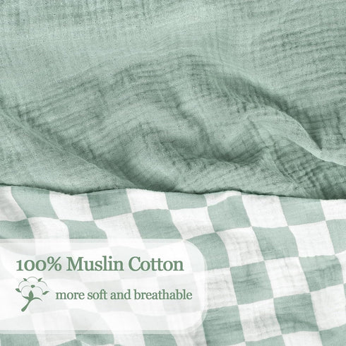 DILIMI Green Checkered Muslin Crib Sheets & Cotton Baby Lounger Cover - Only Cover