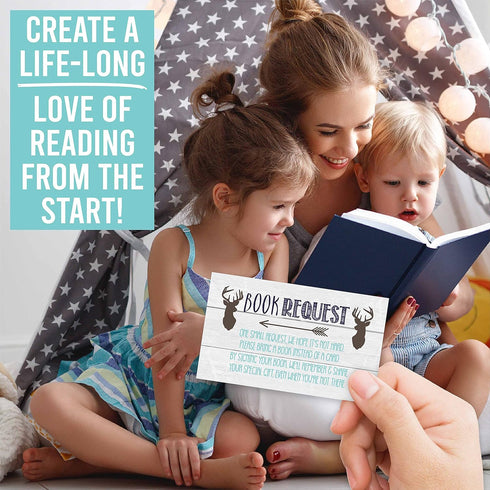 Hadley Designs 25 Books For Baby Shower, Deer Baby Shower Invitation Inserts, Book Request Alternative