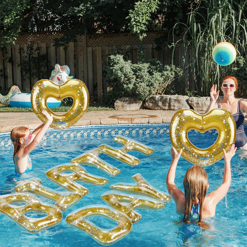 15 Pcs Happy Birthday Pool Float, Inflatable Letter Heart Pool Party Float Combo with 40 Pcs Adhesive Dots