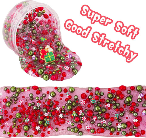 Green & Red Pearl Bead Slime, Good Stretchy & Non-Sticky Crunchy Slime, Slimes Party Favors for Kids, Slimes Sensory