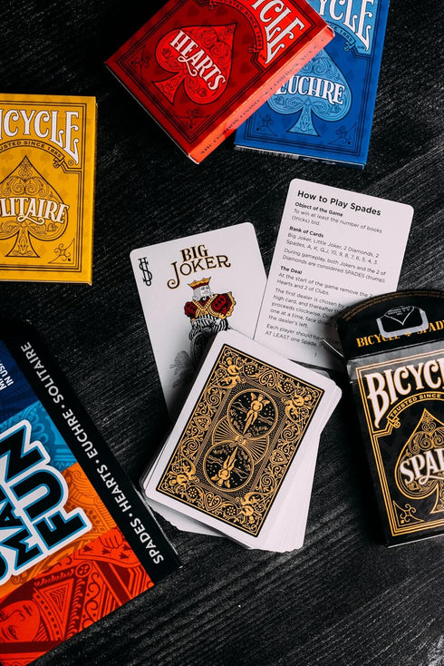 Bicycle 4 Playing Card Games in 1: Euchre, Hearts, Spades, and Solitaire Card Game Pack
