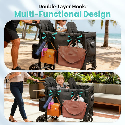 W2 W4, 88lbs (2PCS) Stroller Hooks for Wonderfold Wagon & Double-Layer Multipurpose Side Hook for Balance Bikes & Bags