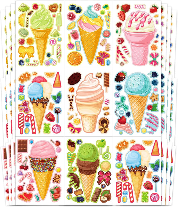 Ozepao 32 Sheets Ice Cream Stickers for Kids, Make a Face Stickers for