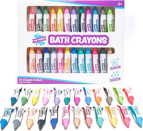 24 Pack Tub Works Smooth Bath Crayons Bath Toy, | Nontoxic, Washable Bath Crayons for Toddlers & Kids | Unique Formula