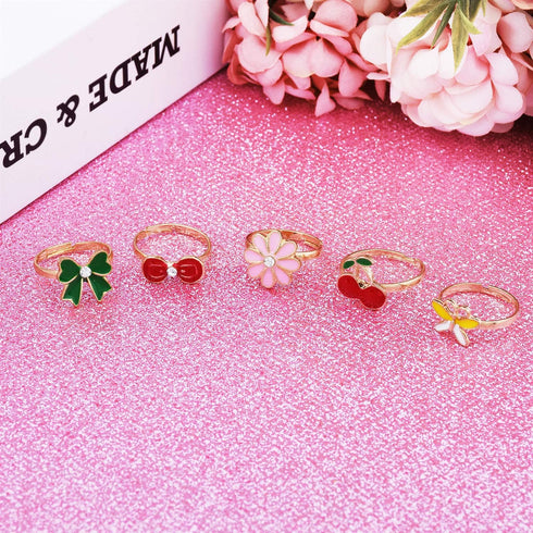36 pcs Adjustable Rings in Box, Children Kids Little Girl Pretend Play Jewelry Set with Heart Shape Display Case