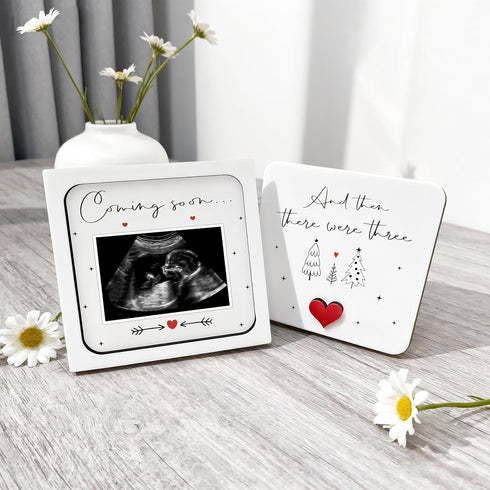 Ivory White Family of Three Pregnancy Announcement, New Member Coming Soon, Ultrasound Frame Keepsake Box, Baby Birth