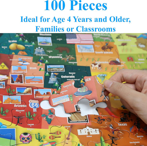 Think2Master 100 Pieces Colorful United States Map Jigsaw Puzzle for Kids, Size: 23.4” x 16.5”