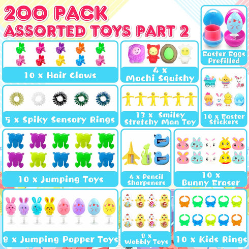 200 Packs LINAYE Prefilled Easter Eggs with Toys Inside - Pre Filled Stuffed Easter Eggs for Hunt, Basket Stuffers