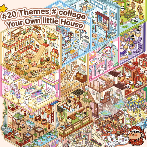 Krttwwx 20 Sets 3D DIY Sticker Scene Collection Book for Kids Adults Cute Make Your Own Shop House Stickers for Gifts