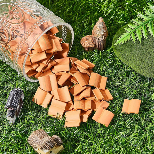 Roof Tiles Model Building Set, Miniature Dollhouse Shingles, Fake Tiles for DIY Kitchen Garden (Red, 100 Pieces)