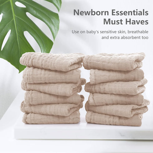 12 Pack 100% 20" X10" SWEET DOLPHIN Muslin Burp Cloths Large Cotton Hand Washcloths for Baby - Baby Essentials Extra
