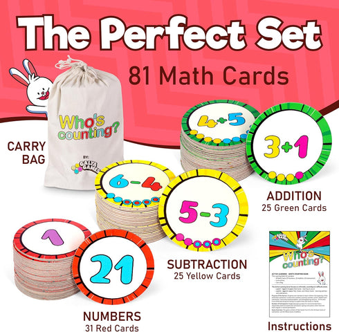 Active Learning Who’s Counting Game - 81 Oversized Number Cards for Addition Subtraction, Multiuse Games for Ages 3-5+