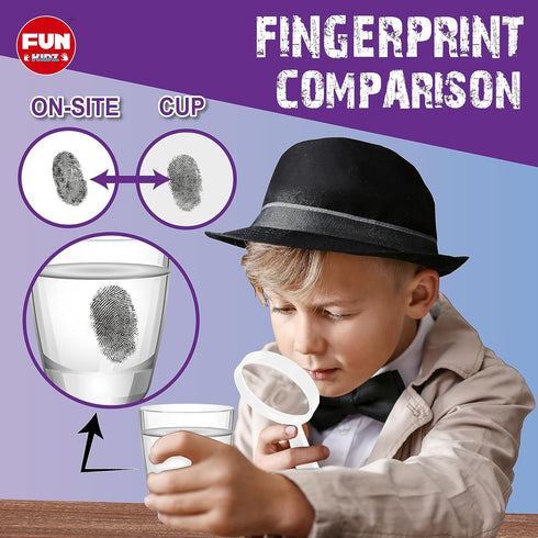 Fingerprint Kit for Kids Ages 8-12, FunKidz Detective Spy Gear STEM Science Project with Crime Scene Investigations