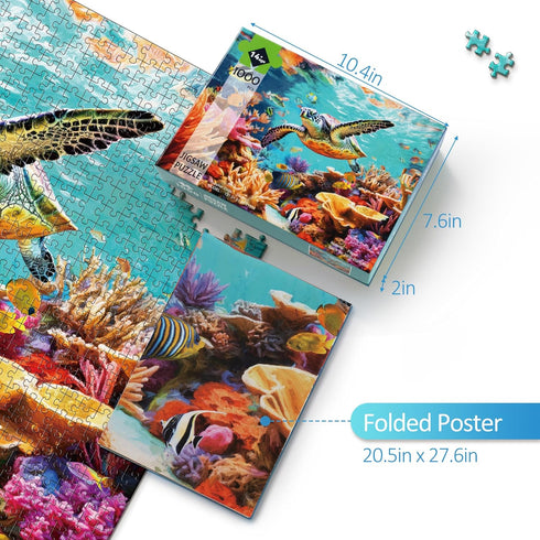 takfot 1000 Pieces Ocean Beach Sea Turtle Coral Puzzle with Letters on Back for Fun Game Nights