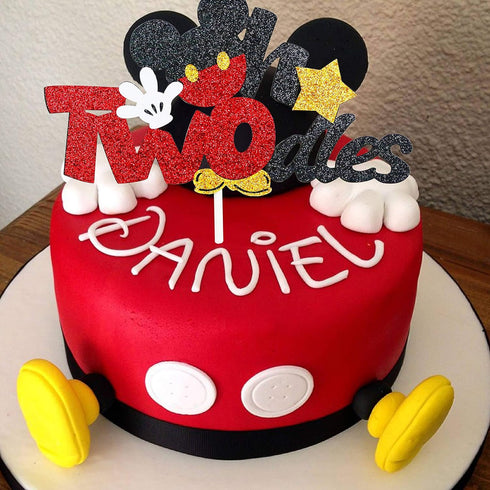 Glitter Twodles Cake Topper, Mouse Birthday Cake Decor for Second Birthday Party Supplies