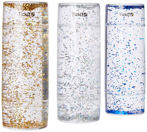 TickiT Sensory Glitter Storm - Set of 3 Calming Glitter Tubes in Blue, Silver, Gold for Stress Relief