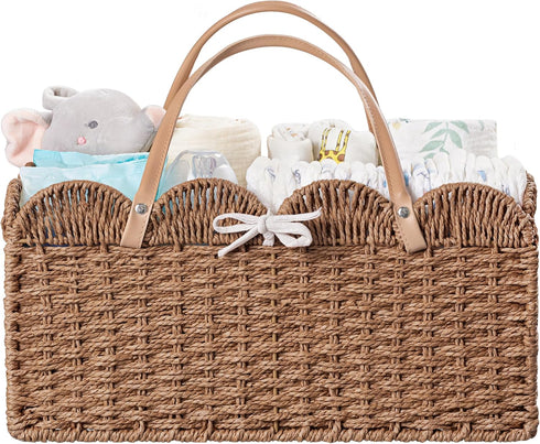 HBlife Baby Diaper Caddy, Paper Rope Storage Baskets Nursery Bin with Removable