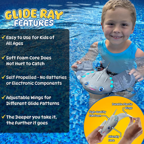 Swimming 5 6 7 8 9 10 Pool Toys for Kids: Stingray Pool Torpedo Swim Toy - Self Propelled Water Toy Glides Underwater