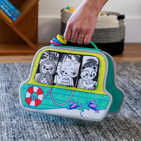 Tummy Infantino Busy Board Mirror & Sensory Discovery Toy Boat for Fine Motor Skill Development with Gears, Beads, High