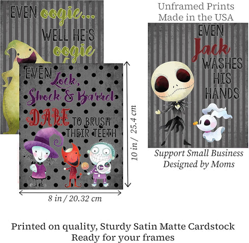 Silly Goose Gifts Character Themed Bathroom Wall Art Print Set - Even A Nightmare Will Brush Teeth, Take A Bath, Wash