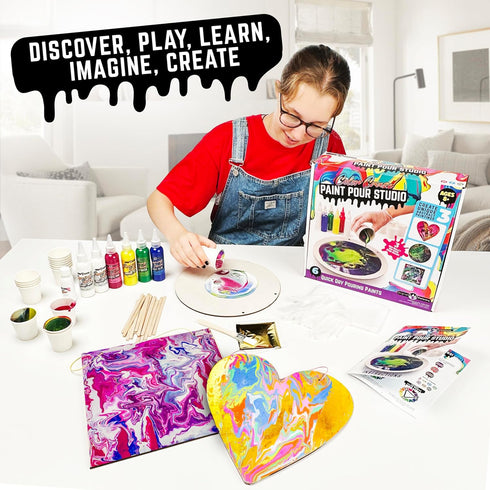 Original Stationery Color Craze Paint Pour Studio, Pour Painting Kit with Art Supplies for Kids Ages 8, Fun Painting