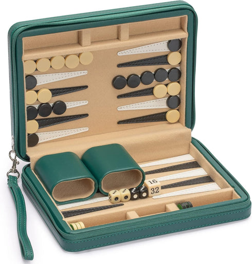 Yellow Mountain Imports Travel Size Backgammon Mini Game Set, Magnetic Checkers, 9-inch Board