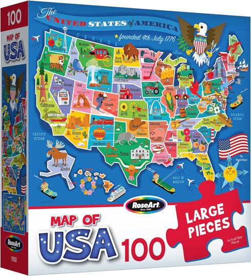 100 24" 18" 6+ RoseArt Map of USA Puzzle for Kids Large Pieces, x Educational United States Puzzle with Fun State