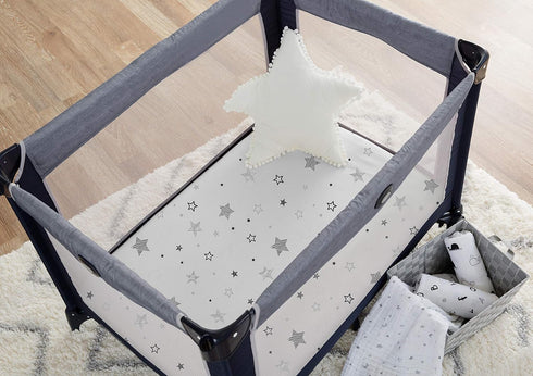 American Baby Company 100% Natural Cotton Fitted Pack and Play Sheet 39" x 27" for Playpen, Super Stars