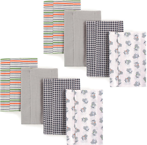 Luvable Friends Unisex Baby Cotton Flannel Burp Cloths, Bull Dog 8Pack, One