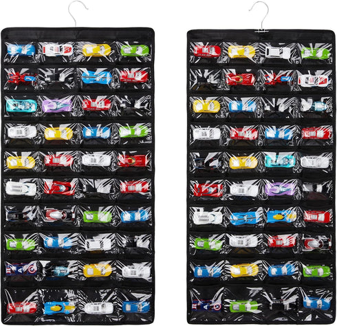 Storage Case for 80 Hot Wheels Matchbox Cars, Double-sided Hanging Display Case Fits 80 Toy Cars (Black)