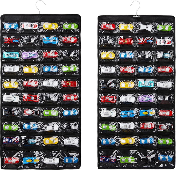 Storage Case for 80 Hot Wheels Matchbox Cars, Double-sided Hanging Display Case Fits 80 Toy Cars (Black)