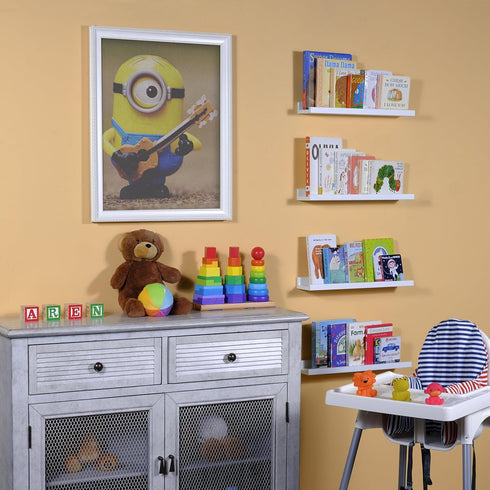 17 Inch Set 4 Wallniture Denver Wall Mounted Floating Shelves for Nursery Decor - Kids Room Bookshelf Display - Picture