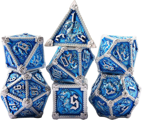 AUSTOR 7-Die Metal DND Dice Set: Polyhedral Dice for Dungeons and Dragons, Pathfinder, Warhammer, MTG